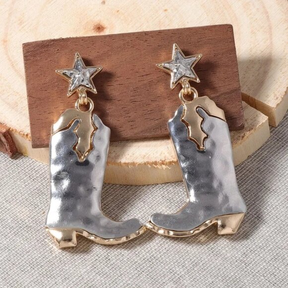3/$35 Simple Style Silver/Gold Classic Style Cowboy Boot Dangle Earrings - Picture 4 of 6